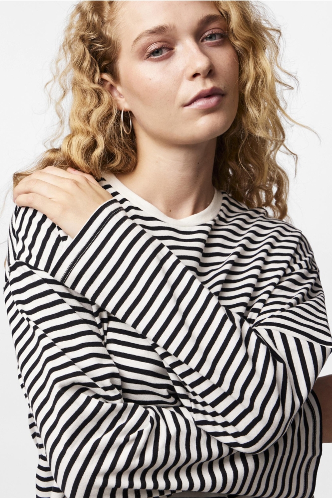 PCSADIE LS TOP NOOS 17146655 Cloud Dancer Stripes/ Black